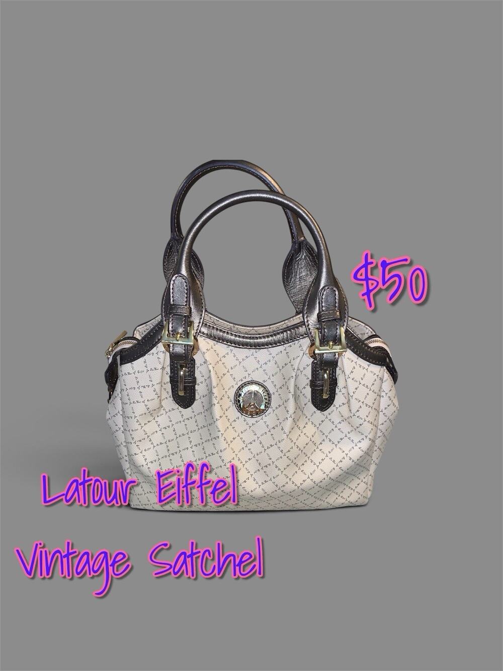Vtg La Tour Eiffel Paris Shoulder Bag. Tan Designer